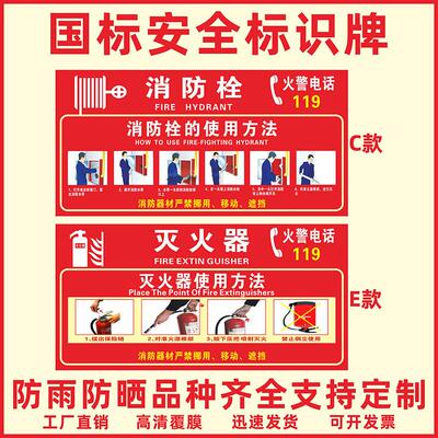 消火栓使用方法说明灭火器标识牌提示贴纸安全标识牌指示提示牌多种规格铝板反光膜荧光pvc板材质支持定制做