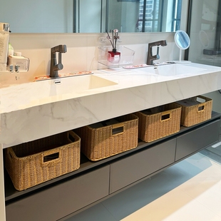 卫生间浴室柜编织收纳筐仿藤编洗手台收纳篮家用酒店吹风机置物篮