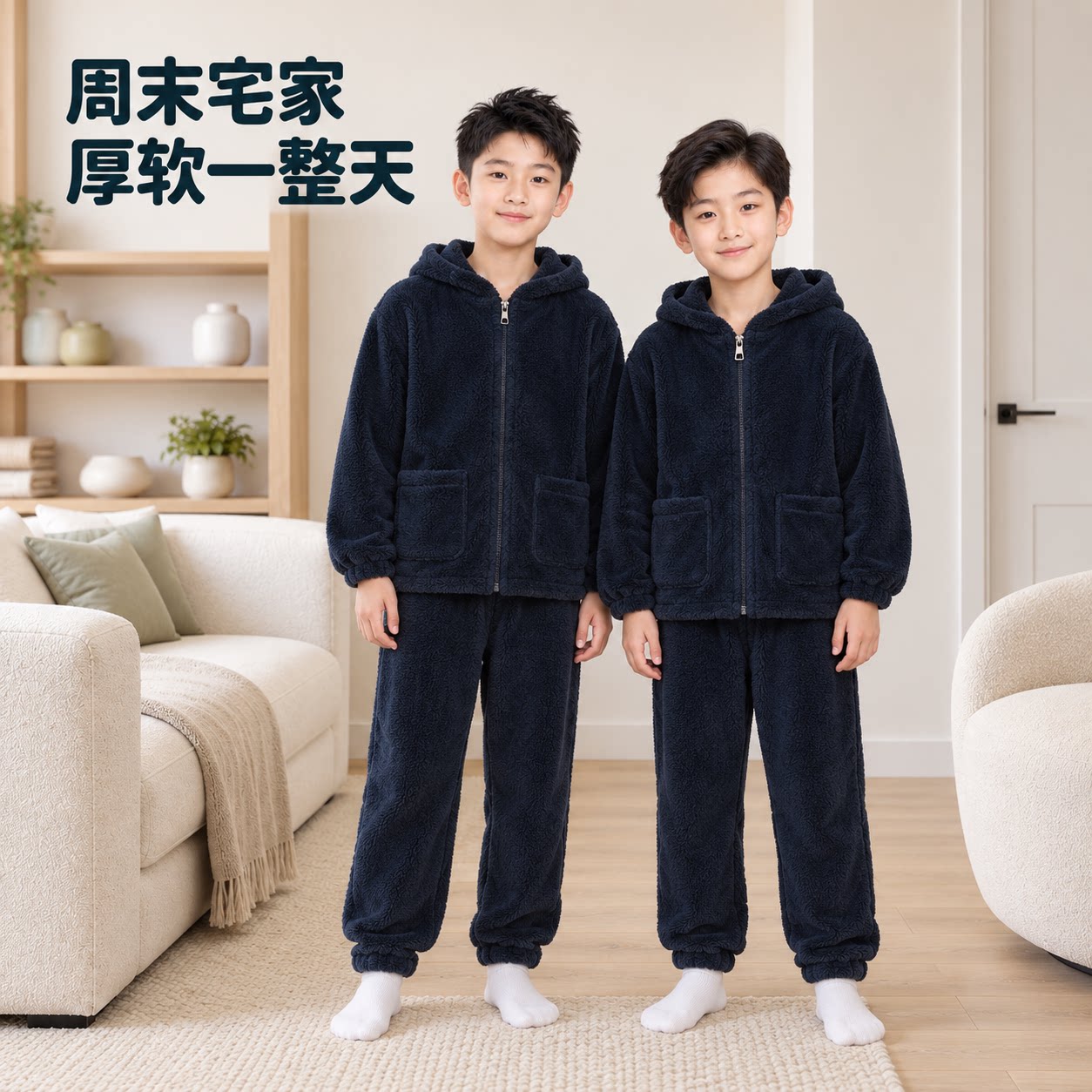 男女童秋冬加厚珊瑚绒睡衣套装