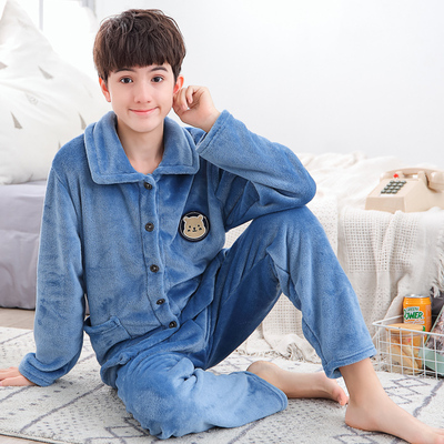 青少年法兰绒加厚加绒睡衣秋冬