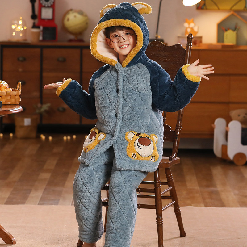 男童法兰绒夹棉睡衣冬季