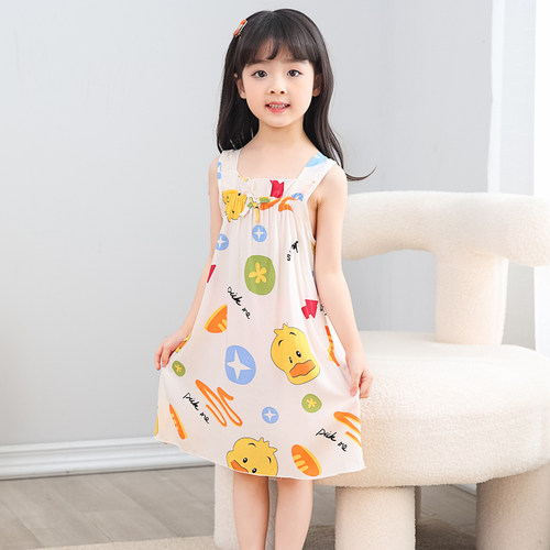 女童睡裙夏季棉绸薄款宝宝空调服