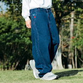 潮牌休闲牛仔裤 宽松阔腿直筒滑板裤 男 小象刺绣拼接春季 MindError