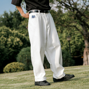 刺绣宽松直筒水洗街头滑板情侣牛仔长裤 MindError Jeans Wave