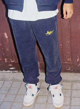 MindError 水洗做旧松紧腰秋冬加绒束脚卫裤男女宽松直筒休闲长裤