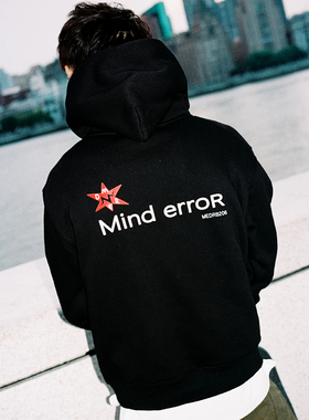 MindError 红星印花连帽卫衣男2025秋季新款情侣宽松加绒休闲上衣