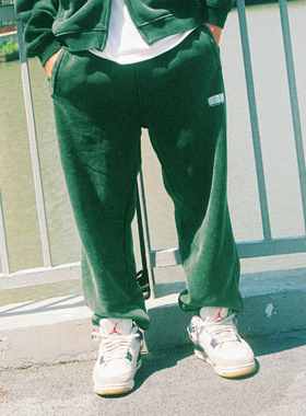 MindError 复古水洗做旧加绒卫裤男女秋冬款束脚宽松休闲运动长裤