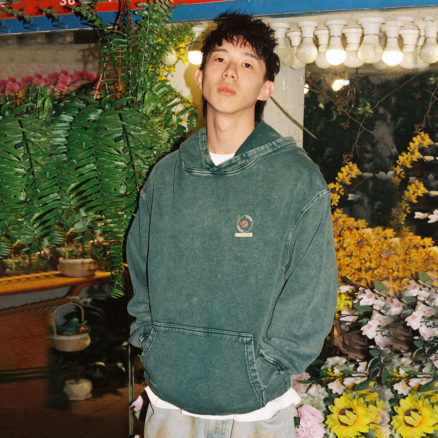 MindError复古唱片印花连帽卫衣