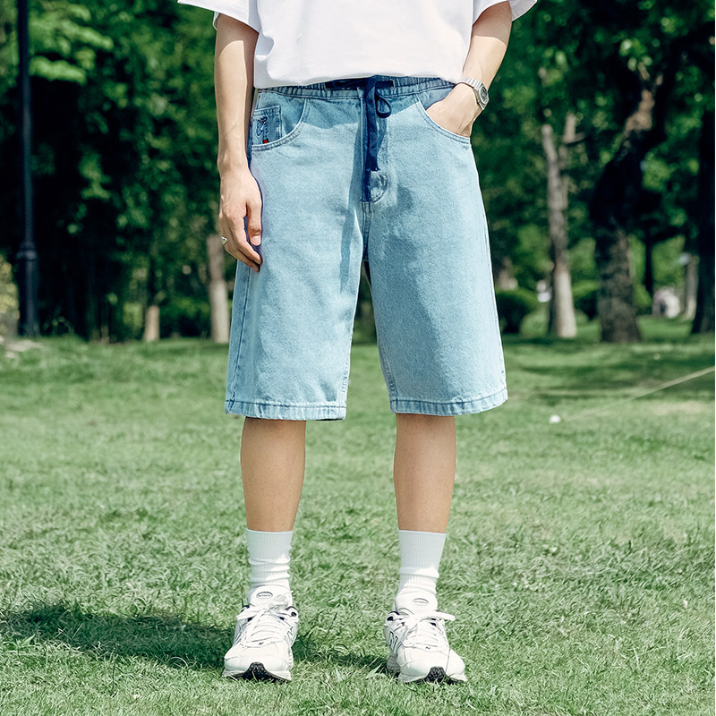 MindError ME Elephant Shorts小象刺绣口袋宽松纯棉牛仔五分短裤