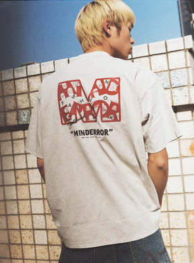 MindError 搞怪M字印花重磅水洗短袖T恤男夏新款宽松休闲纯棉上衣