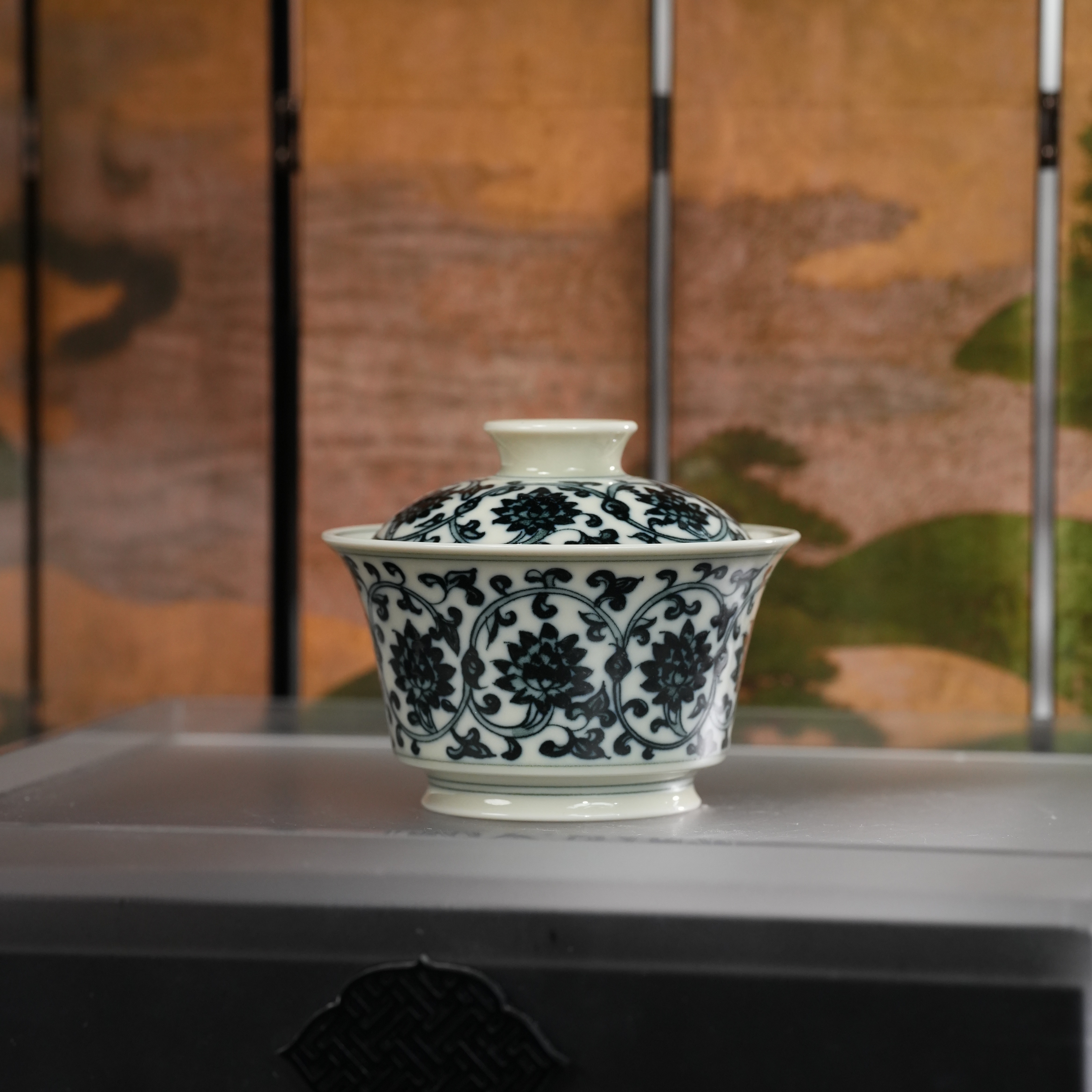 立勤堂丨二号釉青花缠枝莲马蹄盖碗容量130ml 景德镇陶瓷