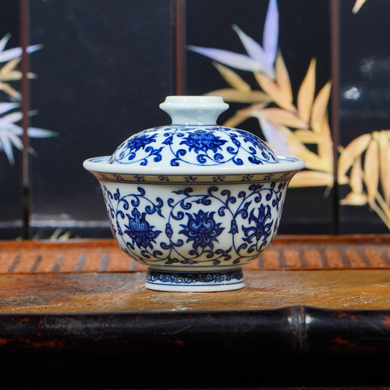 立勤堂丨青花缠枝莲盖碗容量120cc