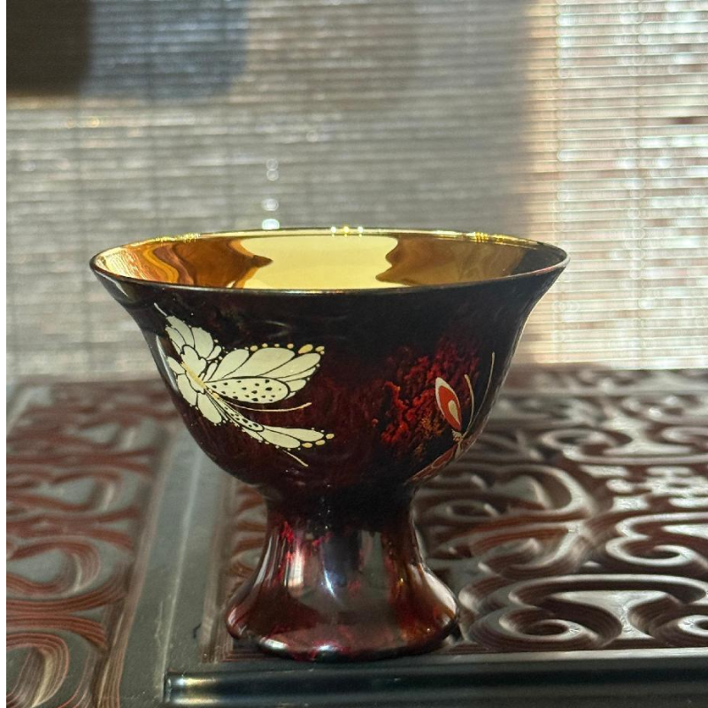 沈绍安大漆 | 大漆高脚杯容量80ml 宽度7cm  高度6cm