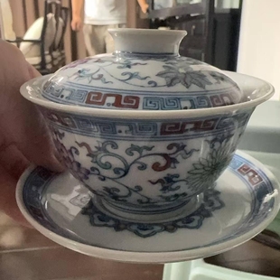 涂杏花三才盖碗