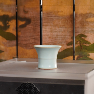 饮古观青柴窑竹节杯景德镇汝瓷茶具女士个人专用2025新款高端