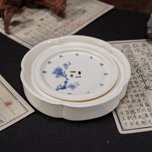 苏打釉松叶诗文海棠壶承 茶道零配（W0643）