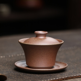 大吉羊柴烧宜兴中式紫砂茶碗原矿本山绿泥三才盖碗带盖茶具100ml