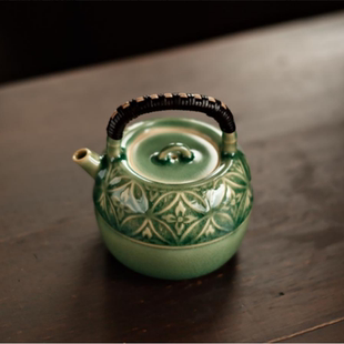 松影琉璃-梵山堂-钱纹窗花柿形小品壶-170ml(W0667)