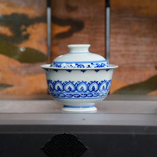 红丰窑宝相盖碗景德镇陶瓷茶杯手绘釉下彩主人杯水杯泡茶碗120ml