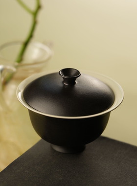瓷泡泡 景德镇手工陶瓷阑夜盖碗｜110cc｜手作茶杯具套组黑色家用