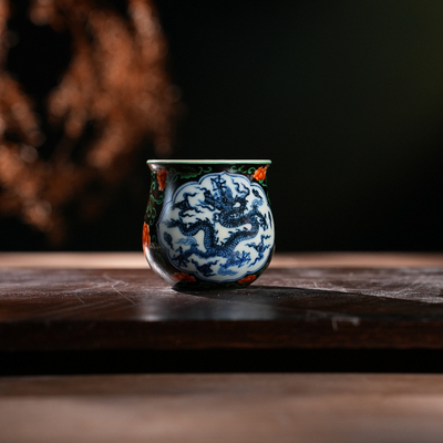 大明风华  |青花龙纹黑地绿彩杯 景德镇陶瓷