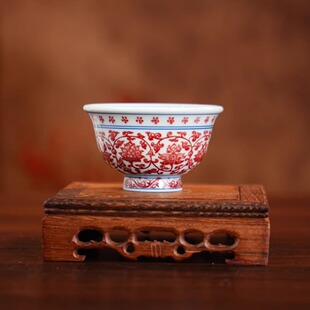 逸古堂|全釉里红大压手杯 100ml景德镇瓷器纯手工手绘茶杯茶具