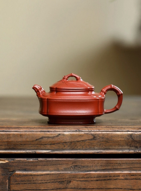ZH-006【四方隐竹】大拍陶手朱浩全手工朱泥150cc宜兴紫砂壶