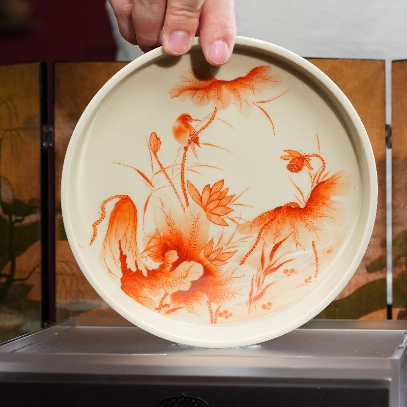 立勤堂矾红荷花壶承