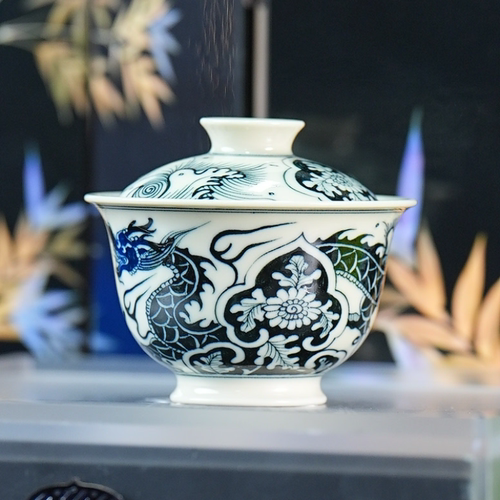 立勤堂丨二号釉穿花龙盖碗 容量120cc 景德镇陶瓷
