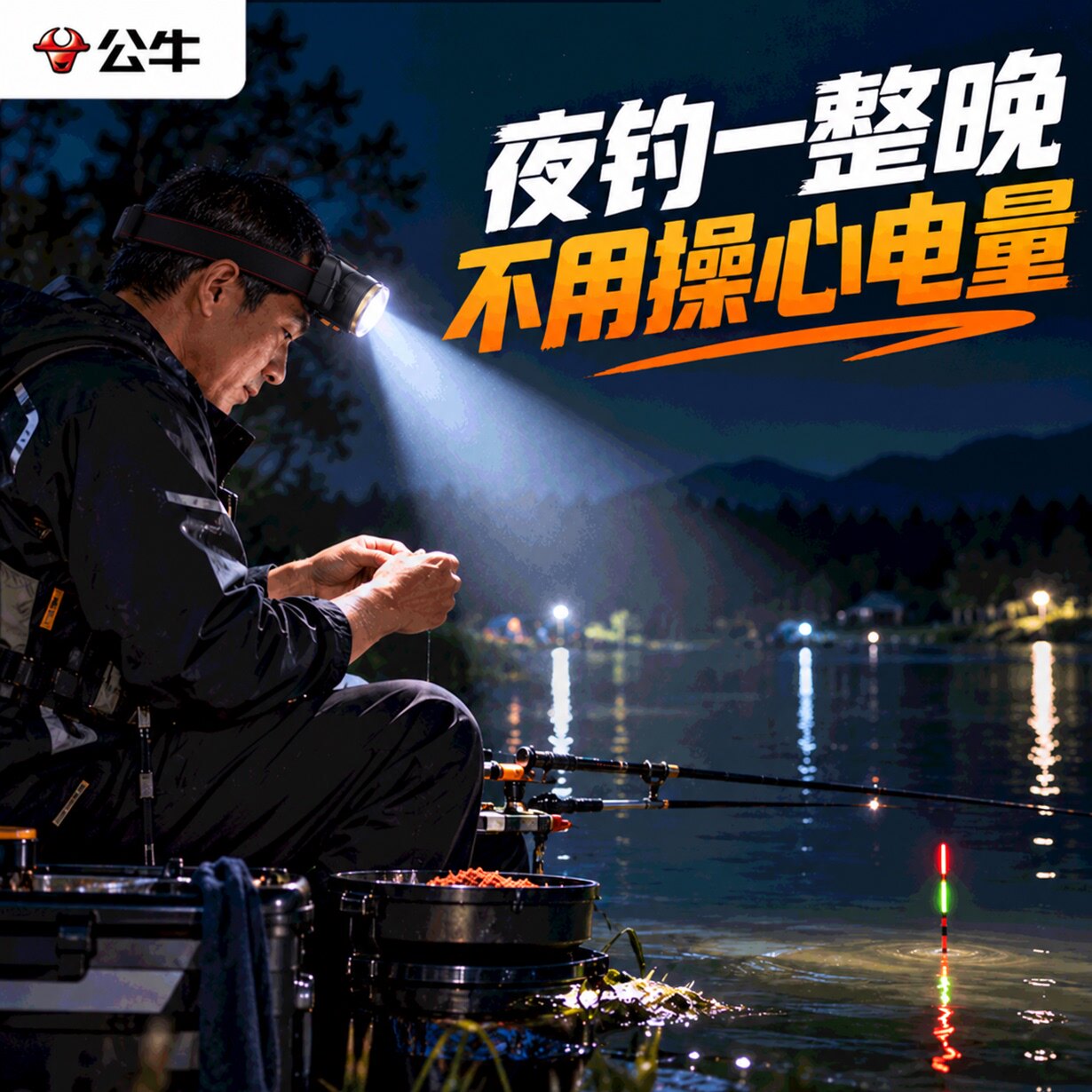 公牛头灯头戴式超亮夜钓专用灯超长续航强光充电户外钓鱼徒步登山