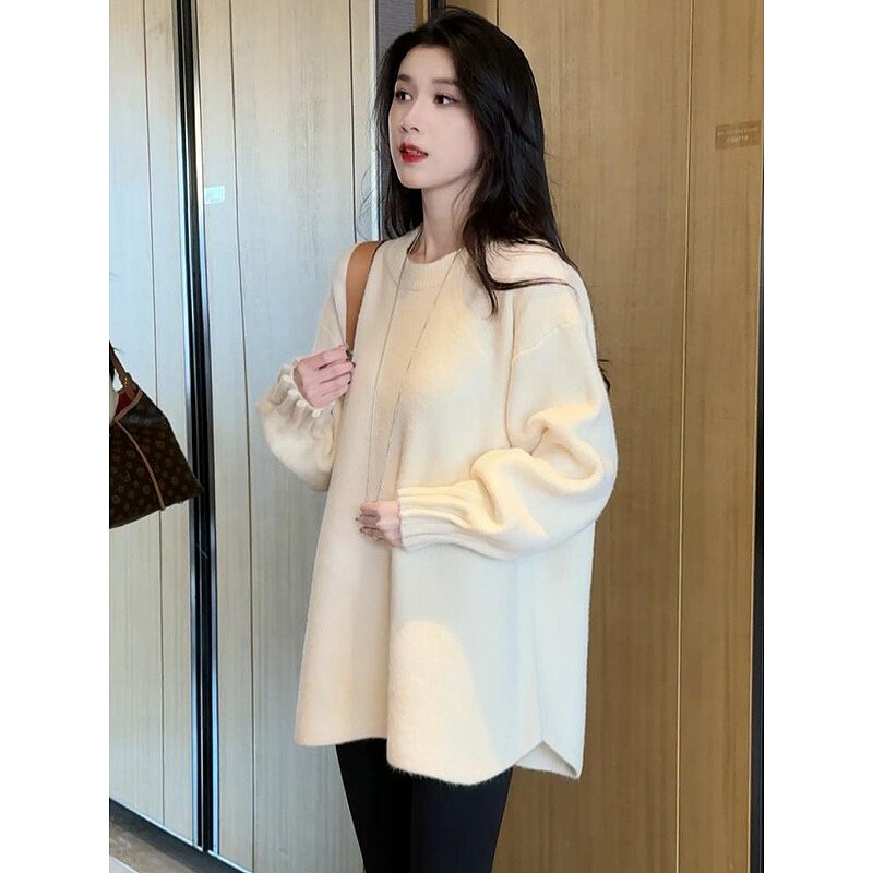 慵懒风百搭显瘦长袖针织毛衣女图片