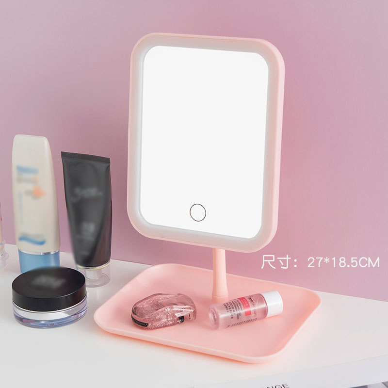 LED 화장 거울 지능형 조절 가능한 3색 조명 데스크탑 보조 조명 거울 원터치 충전 모델