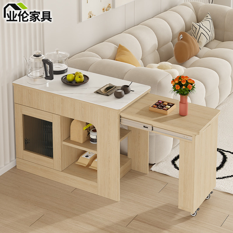 原木风岩板沙发边柜侧边柜可移动茶几茶桌带轮可伸缩泡茶桌3J45,住宅家具,角几/边几,淘宝优惠券,粉丝福利购,淘宝优惠卷