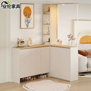 L型转角玄关柜鞋柜一体 简约现代门厅柜可订制 多功能客厅屏风隔