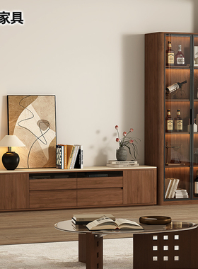 中古风电视柜组合边柜客厅家用背景墙一体小户型靠墙落地收纳D138