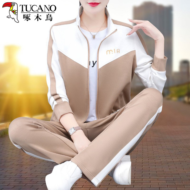 啄木鸟运动套装女2025新款春秋跑步健身中年妈妈装卫衣外套休闲服