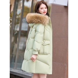 啄木鸟羽绒服女中长款2025冬季新款洋气大毛领白鸭绒加厚保暖外套