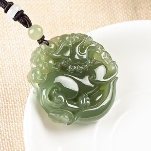 和田青绿色玉貔貅吊坠男款女项链玉石挂坠招财皮丘百搭挂件