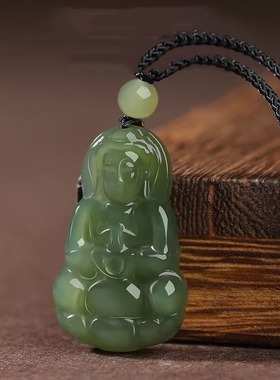 和田色玉观音吊坠男士佛牌本命年护身符观音菩萨挂件玉石男女百搭