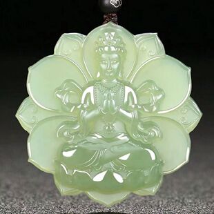 新款和田色莲花观音玉石吊坠项链菩萨挂件玉佩玉坠男女款简约款