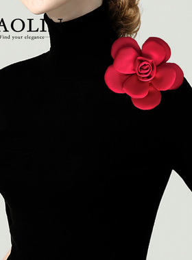 夸张立体花朵别针配饰山茶花小香风手工肩花胸花大红色胸针5870