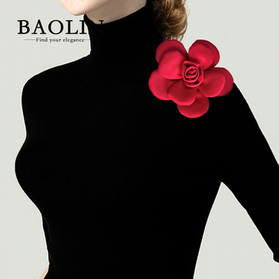 夸张立体花朵别针配饰山茶花小香风手工肩花胸花大红色胸针5870