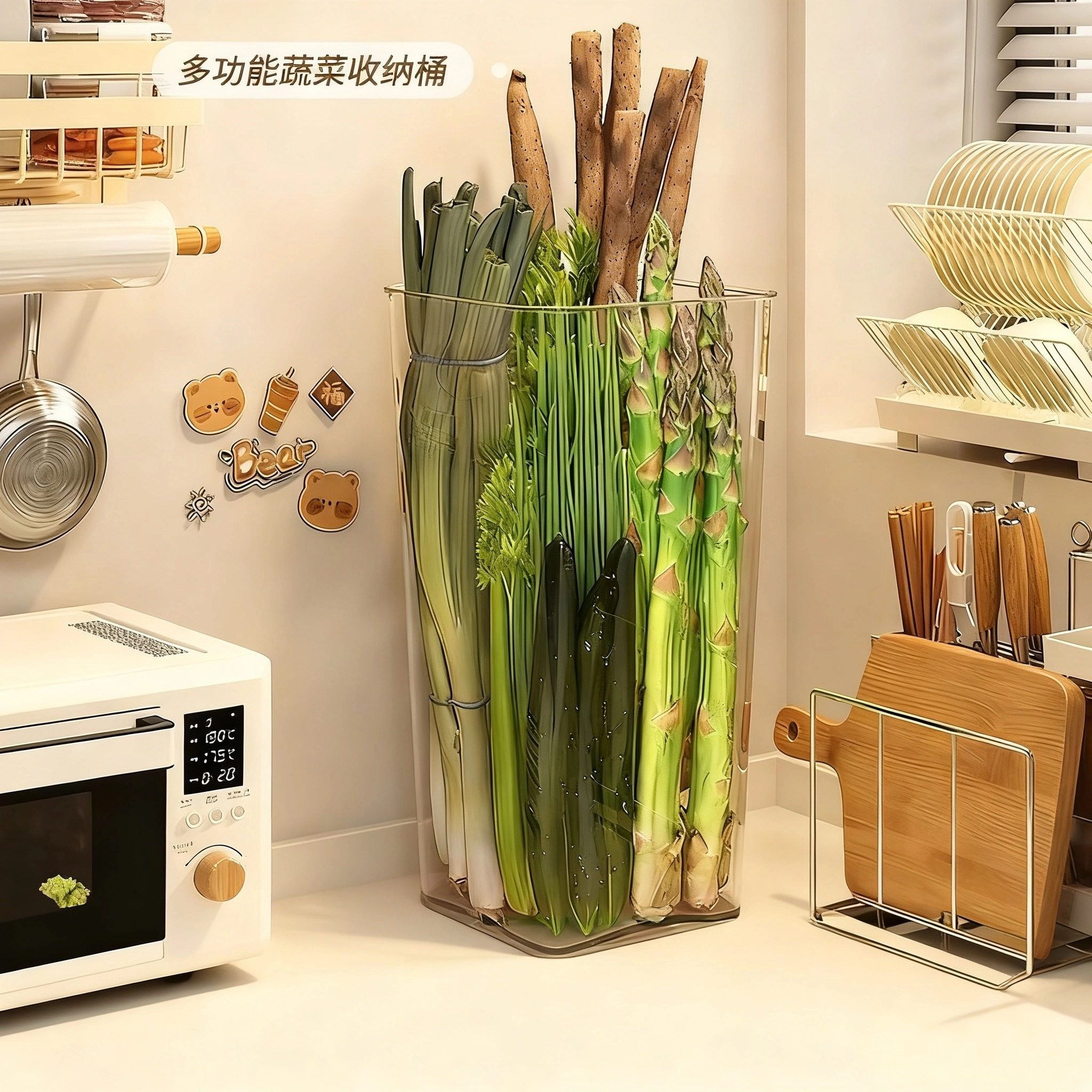 多功能大葱收纳盒铁棍山药透明收纳桶厨房姜蒜食材大容量整理筒,收纳整理,壁式收纳盒,淘宝优惠券,粉丝福利购,淘宝优惠卷