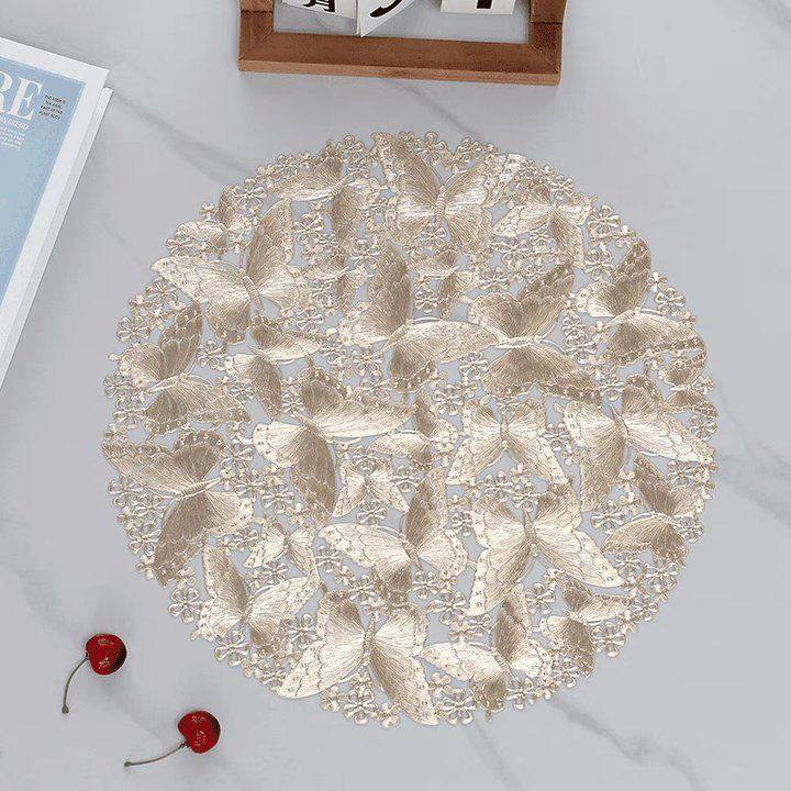 蝴蝶镂空防烫隔热垫美式餐桌防滑垫pvc入户简约装饰时尚咖啡杯垫