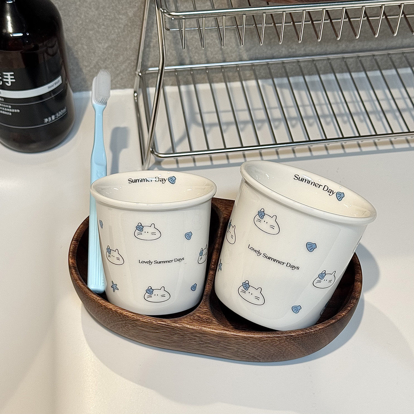 贝壳小猫漱口杯家用浴室牙刷杯可爱亲子洗漱杯家用浴室防霉牙杯