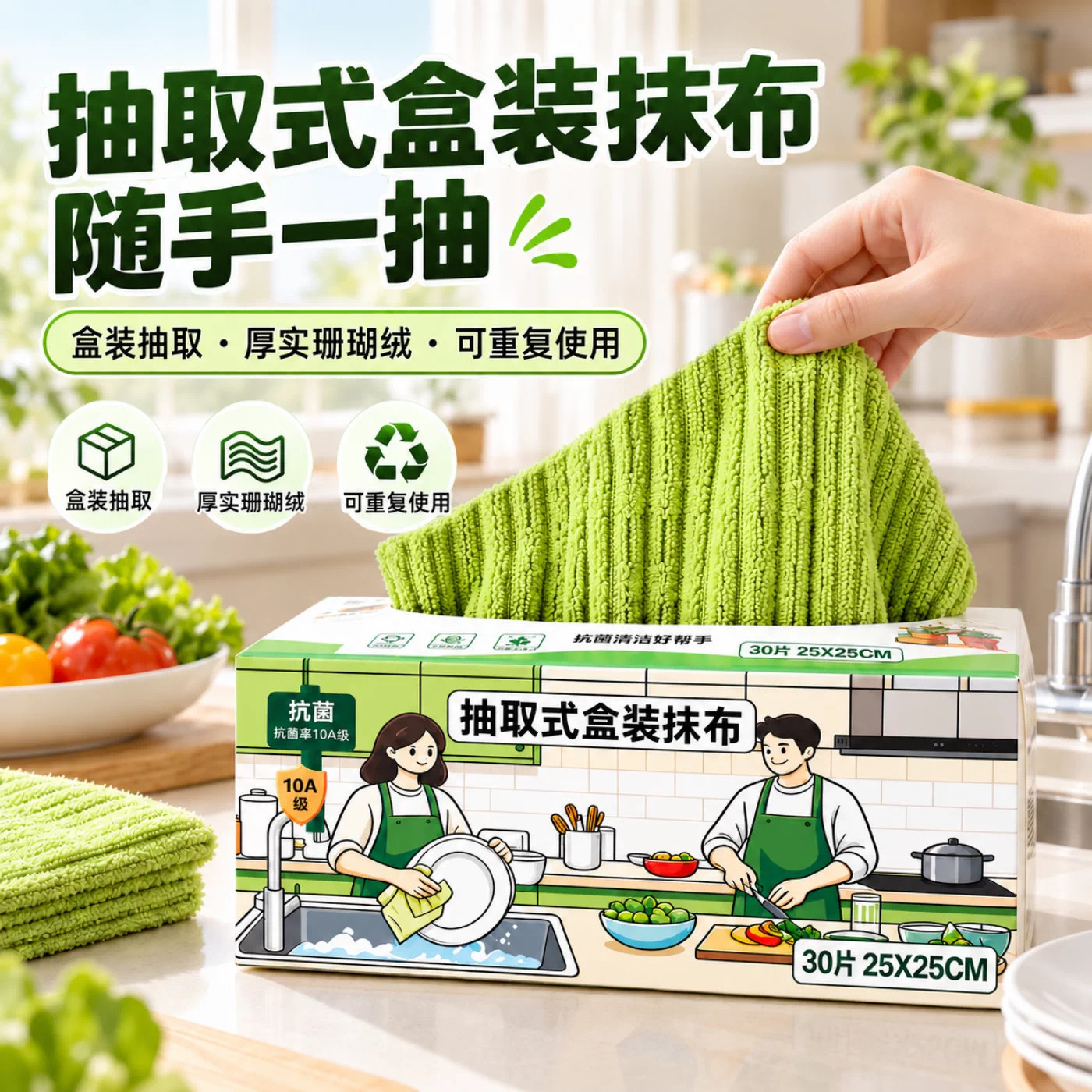 厨房专用一次性懒人抹布周抛洗碗布加厚珊瑚绒强吸水不沾油洗碗巾