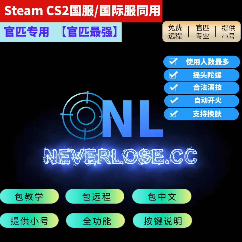 CS2 Neverlose低头全功能 官匹最强大陀螺暴力参数低头演技换肤