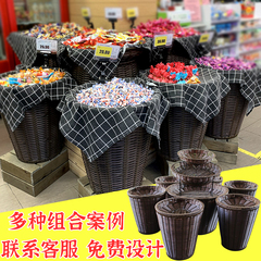 超市堆头水果展示篮仿藤编织收纳陈列筐方形圆形果蔬货架托盘塑料