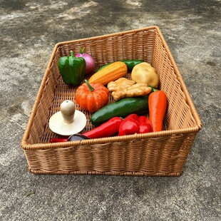 超市水果筐梯形藤编陈列筐水果蔬菜塑料斜口篮货架斜面收纳筐展示