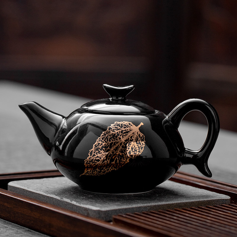 椀居物 天目建盏金木叶茶壶 家用单个陶瓷功夫茶具大号茶碗泡茶壶